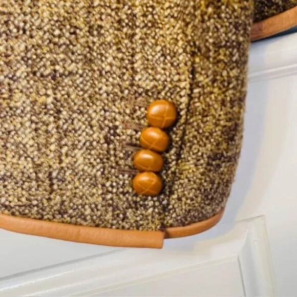 Lafayette 148 New York Highlands Leather Trim Wool Boucle Tweed Jacket Large - Picture 10 of 11